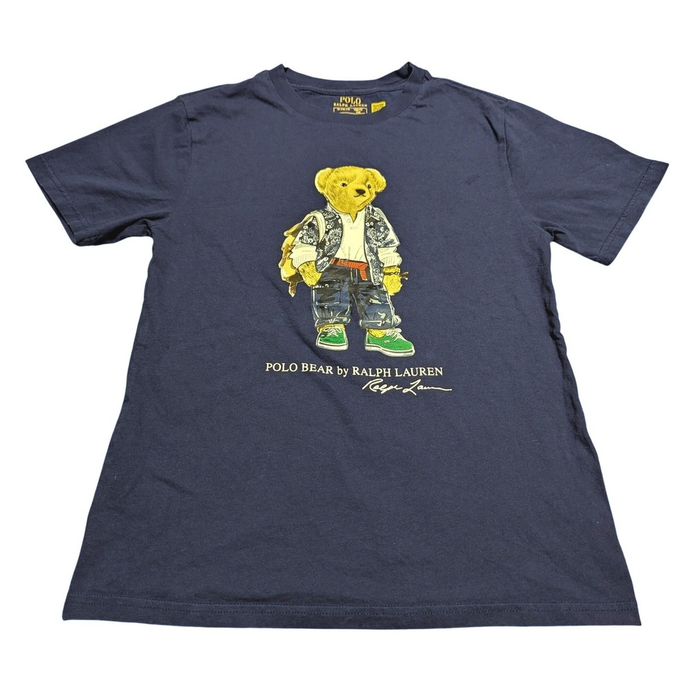 Polo Ralph Lauren Kids Navy Blue Polo‎ Bear Graphic T-Shirt Size M 10-12